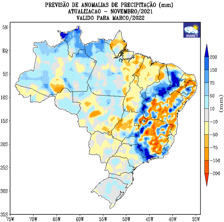 Inmet divulga previsão de chuvas e temperaturas para os próximos seis meses